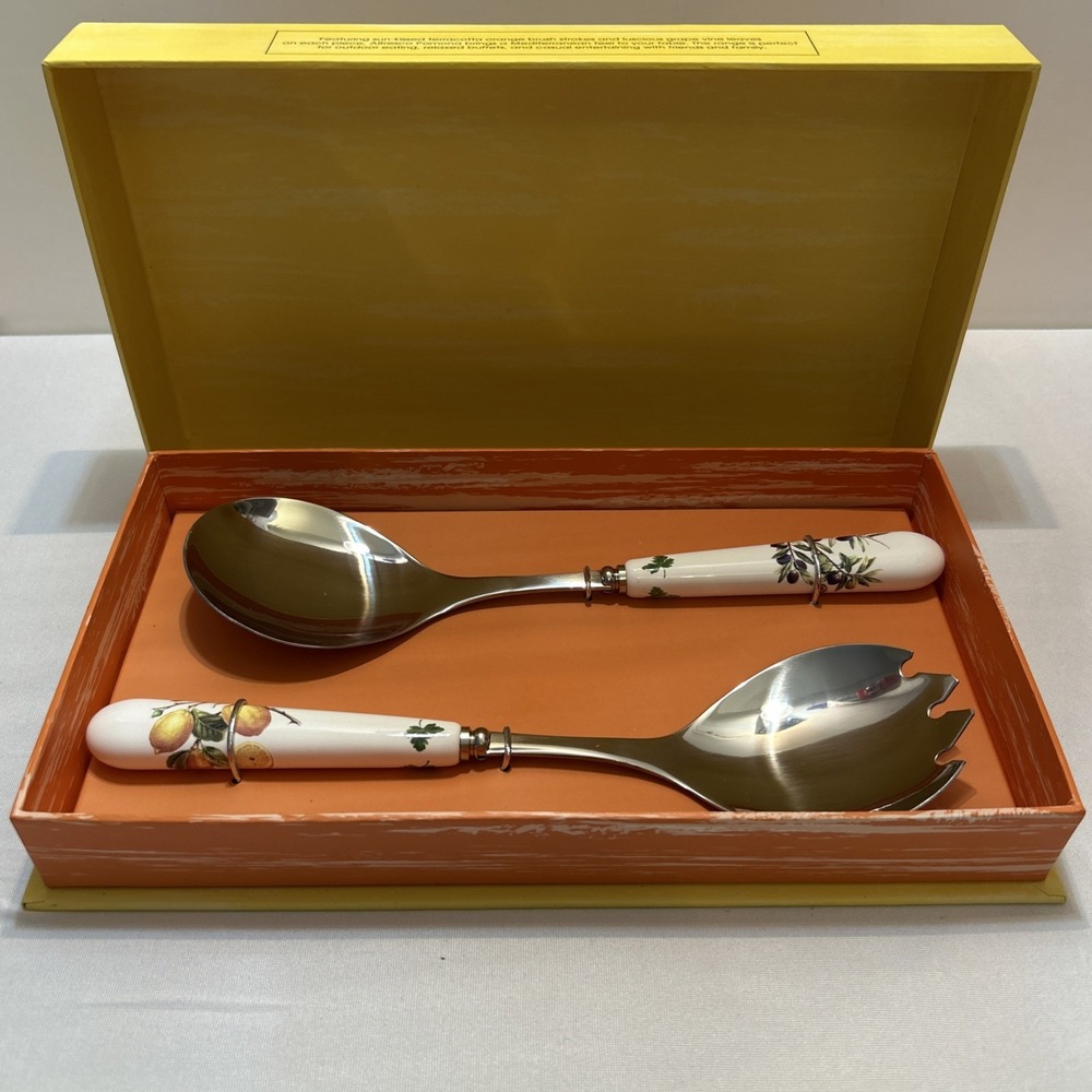 Portmeirion Salad Servers Alfresco Pomona Mediterranean Lemons Grapes Ceramic